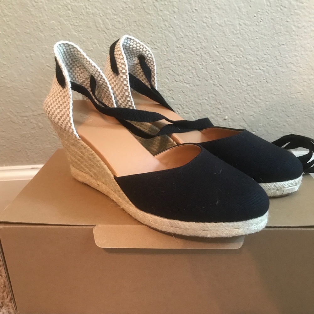 JCrew black wedges, NWT
